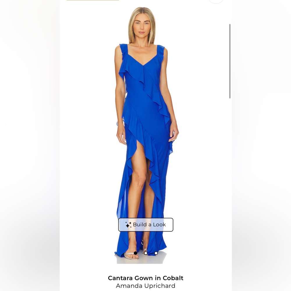 Amanda Uprichard Royal Blue High-Low Ruffle Maxi Dress
